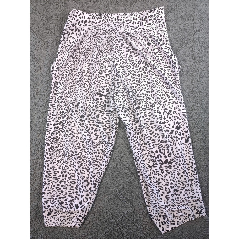 UP-PEK Womens Size L/XL Leopard Print Harem Pants Black White Animal Print